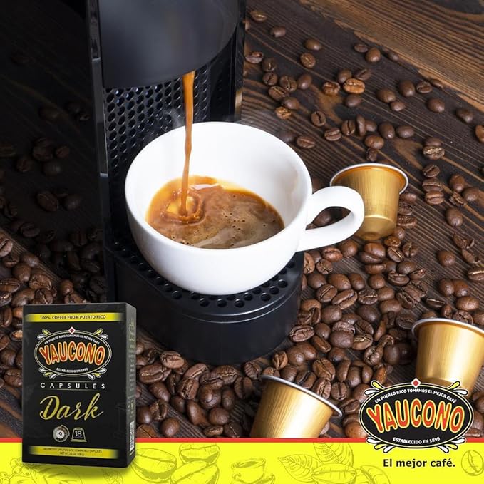 Yaucono Espresso Capsules Dark Roast 100 Percent Coffee from Puerto Rico Compatible with Nespresso Machines 18 Count (Pack of 2)