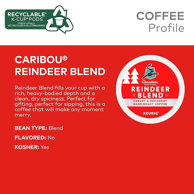 Caribou Coffee Reindeer Blend Single-Serve Keurig K-Cup Pods Dark Roast Coffee Pods 88 Count