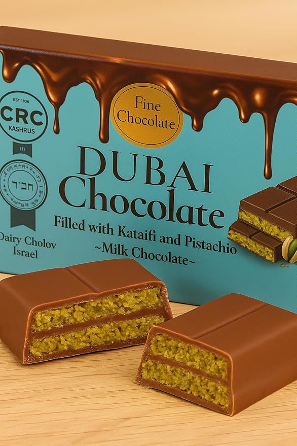 Kosher Cholov Yisroel Dubai Chocolate Bar – Dark &amp Milk Chocolate Filled with Kataifi and Pistachio Cream | Authentic Dubai Style Chocolate Gift (Milk Chocolate)