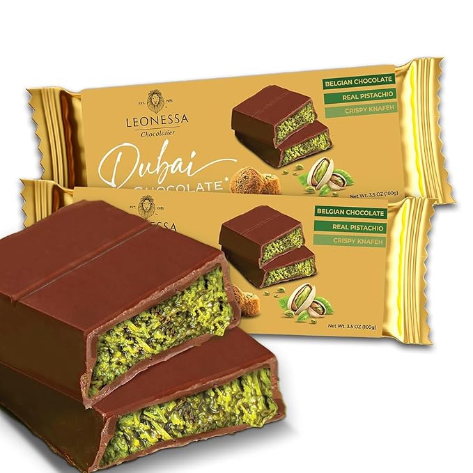 Leonessa Dubai Chocolate Bar Pistachio Kit – Premium Dubai Chocolate Bar with Pistachio – Rich Flavor &amp Creamy Texture - 3.5 Oz Pack of 2
