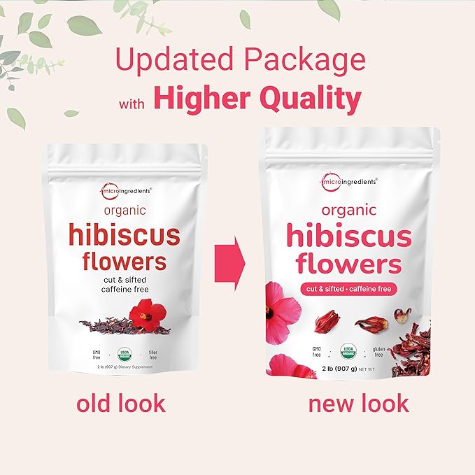 Organic Hibiscus Flowers 2lbs (450+cups) | Flor de Jamaica Loose Leaf Tea for Hibiscus Tea Bags | Cut &amp Sifted Dried Leaves | Caffeine Free Non-GMO No Sugar