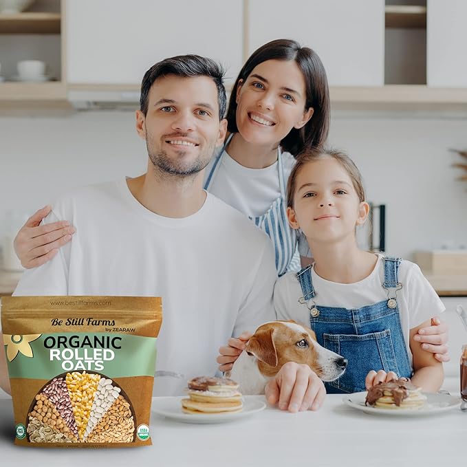 Be Still Farms Organic Oatmeal Regular Rolled Oats - Old Fashioned Oat Bulk (4.8 lb) - 100% Whole Grain | High in Fiber &amp Protein | USA Grown | USDA Certified | Vegan | Non-GMO | Sugar-Free