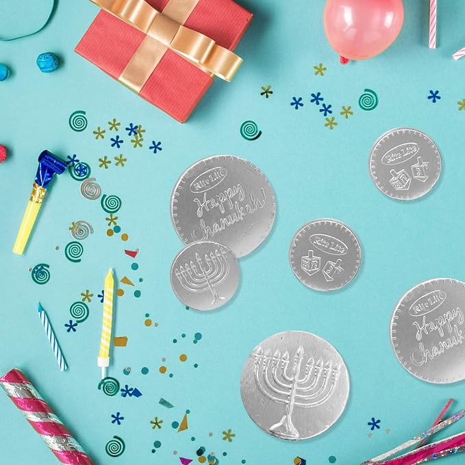 Rite Lite Chanukah Dark Chocolate Gelt Chocolate Large Coins - 24 Bags In a Display Box - .5 Ounces of Chocolate Extra Large Coins 1 Extra Large and 3 Small Coins Pack of 24 Hanukkah (Non Dairy)