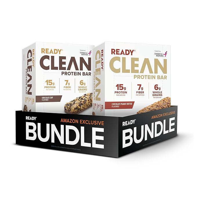 Ready® Protein Bars Bundle - High-Protein Snack with 15g Whey Protein With Flaxseeds and Omega-3s for Sustained Energy Supports Lean Muscle and Recovery - 24CT Total 12 Chocolate Chip and 12 Chocol