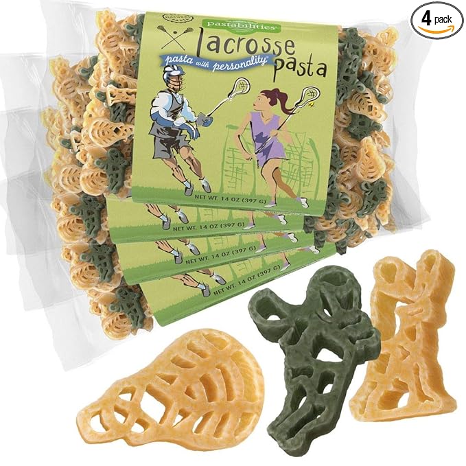 Pastabilities Fun Shaped Pasta for Kids - Lacrosse Pasta - Players and Equipment Sport Theme Non-GMO Natural Wheat Pasta All-Natural Kosher Certified Made in the USA (4 Pack 14 Oz)