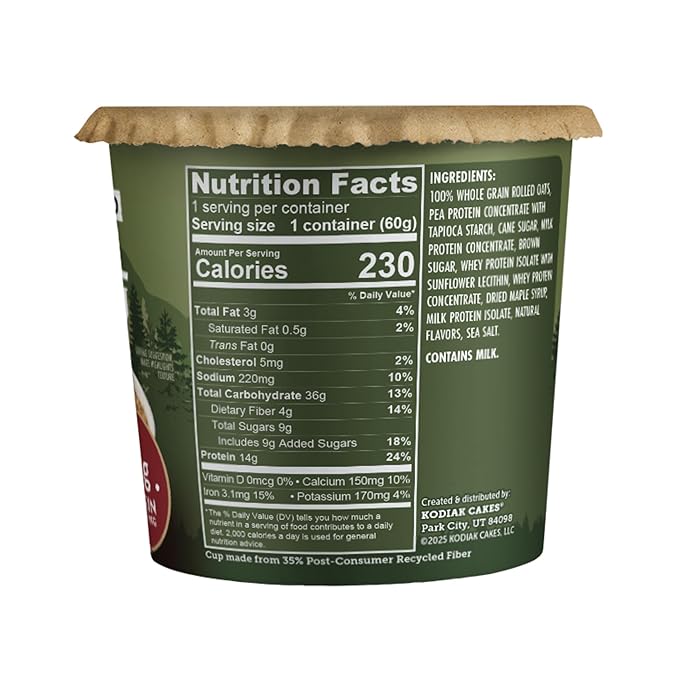 Kodiak Cakes Instant Protein Maple &amp Brown Sugar Oatmeal in a Cup 2.12oz (Pack of 12)