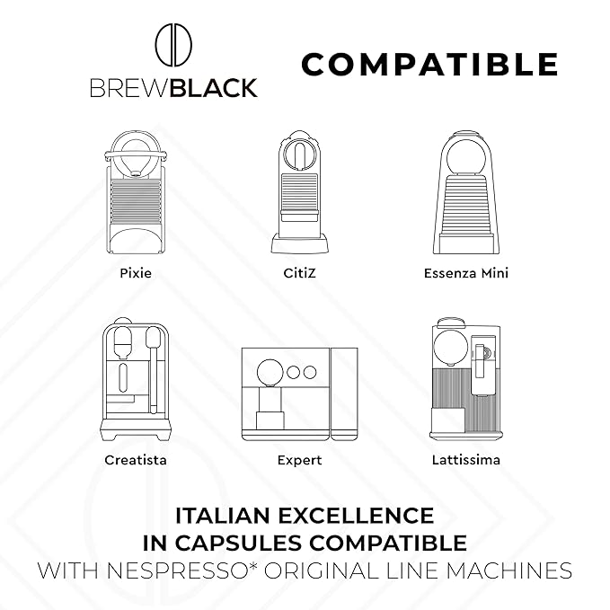 BrewBlack Decaffeinato Coffee Capsules - 50 Aluminum Coffee Pods Compatible with Nespresso Original line Medium Roast - Intensity 7/12 Made in Italy