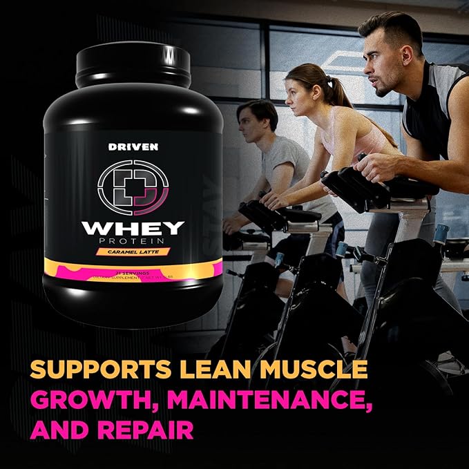 Driven WHEY- Whey Protein Powder: Delicious Clean Protein Shake- Improve Muscle Recovery with 23 Grams of Protein with Added BCAA and Digestive Enzymes (5lb Caramel Latte)