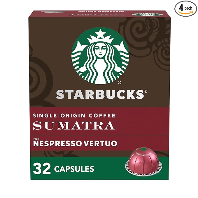 Starbucks by Nespresso Vertuo Single-Origin Sumatra Dark Roast Coffee 32-count Coffee Pods Brews 7.8 oz.