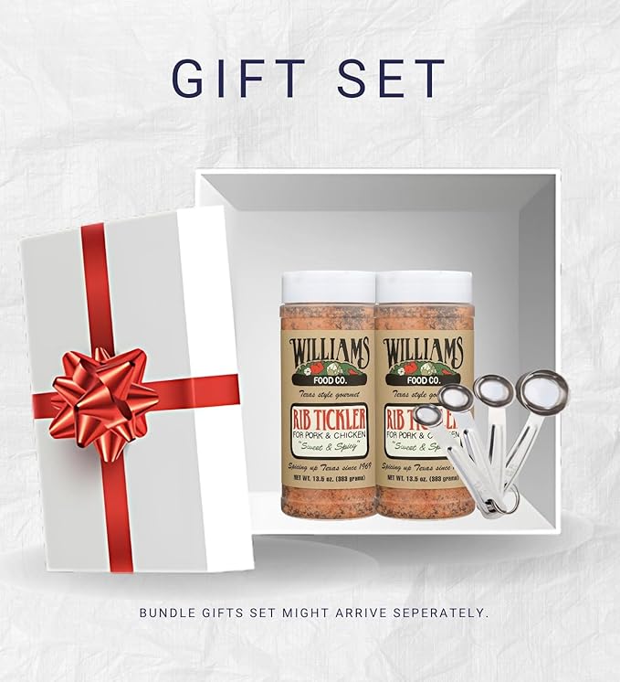 2x Williams Food Co Seasoning Rib Tickler 13.5 OZ – Bundle with Measuring Spoon Set – Includes Williams Chili Seasoning for Ideally Seasoned Ribs and Chili – Gift Set (3 Items)