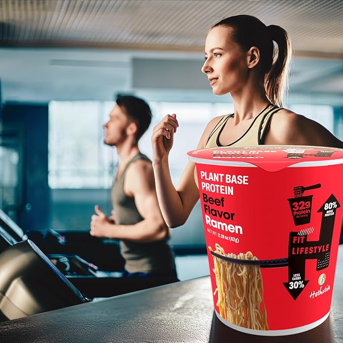 Hethstia High Protein Ramen Cup Spicy Beef Flavor 6-Pack Instant Healthy Ramen Soup with 32g Plant Protein Vegan Low Carb Non-GMO Air-Dried Noodles Non-Fried Low Fat Meal