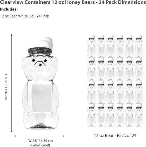 12 Ounce Clear Plastic Squeezable Honey Bears with Sealable Flip Top Lids - BPA Free Hand Wash Only (White 24 Pack)