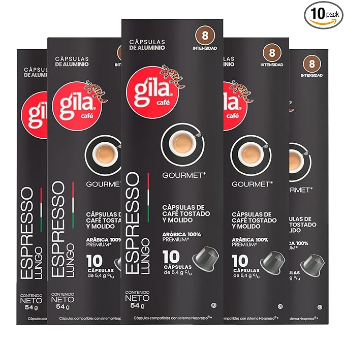 GILA Café Espresso Lungo Aluminum Coffee Capsules – Medium Roast Coffee Pods Compatible with Nespresso Original Machines – 100% Mexican Arabica with Hazelnut &amp Vanilla Notes 10 Count