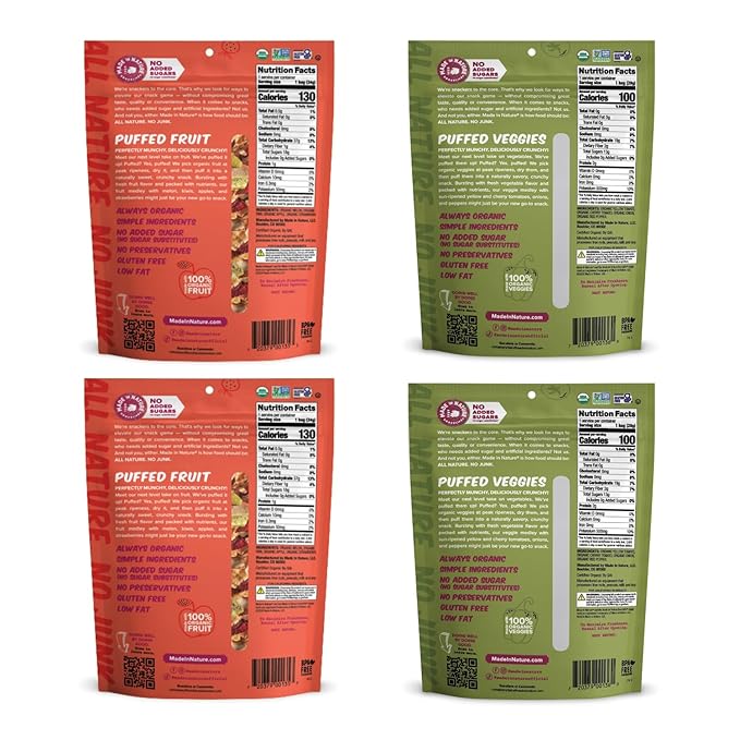 Made In Nature Organic Puffed Fruit &amp Veggie Medley Duo Pack 1.1 Ounce Bag (Pack of 4) - Includes 2 Fruit Medley 2 Veggie Medley
