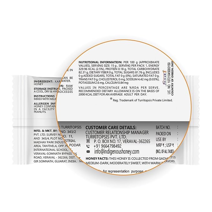INDIGENOUS HONEY Natural Karanj Honey Organic Raw Pure Unprocessed Added Sugar Free NMR Tested Unpasteurized Unheated 15 Travel Sachets 15g Each Total 225g