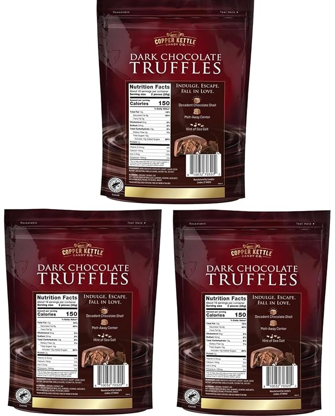(3 Bags) Original Cooper Kettle Candy Dark Chocolate Truffles With Sea Salt 16 Ounce