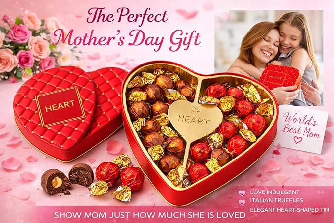 Premium Italian Chocolate Truffles Gift Box - Heart Shaped Valentine's Day Gourmet Assortment - Milk Chocolate Hazelnut &amp Dark Chocolate Luxury Collection - Perfect Anniversary Birthday Gift for W