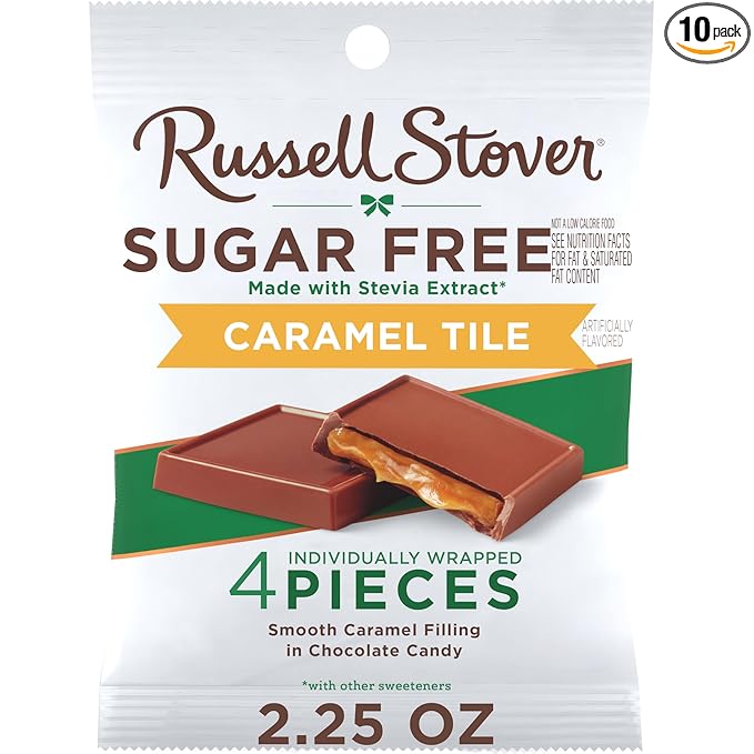 RUSSELL STOVER Sugar Free Caramel Chocolate Candy Tiles 2.25 oz. bag (Pack of 10)