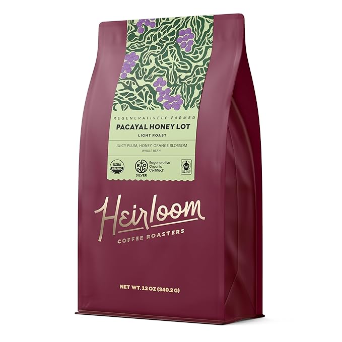 Heirloom Coffee Roasters - Pacayal Honey Lot - Light Roast - Whole Bean Coffee - 100% Regenerative Organic Certified 12oz