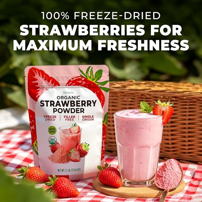 Organic Freeze Dried Strawberry Powder [1.1 Lb Bulk Size] - Great for Baking Milk Drinks Smoothies &amp Cakes - No Sugar Added Non GMO Gluten Free &amp Vegan Friendly