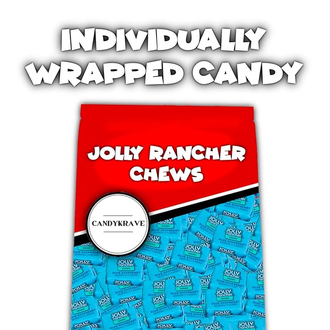 Jolly Ranchers Chews Candy - Blue Raspberry Flavor - 95 Pieces of Intense Blue Raspberry Blast - Individually Wrapped Delicious Candy Chews for Birthdays Easter Christmas &amp Pantry (1lb)