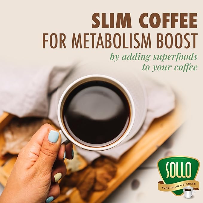 SOLLO Organic Slim Coffee Pods Medium Roast Low Acid Diet-Support Slim Single Serve Pods Compatible With 2.0 K-Cup Keurig Brewers 24 K Cup