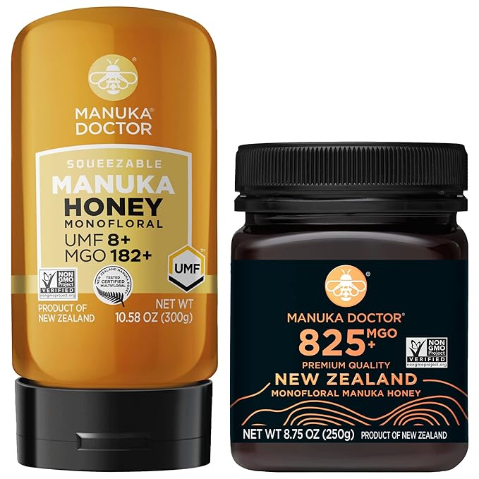 MANUKA DOCTOR - MGO 182+ SQUEEZY and MGO 825+ Manuka Honey Monofloral Value Bundle 100% Pure New Zealand Honey. Certified. Guaranteed. RAW. Non-GMO
