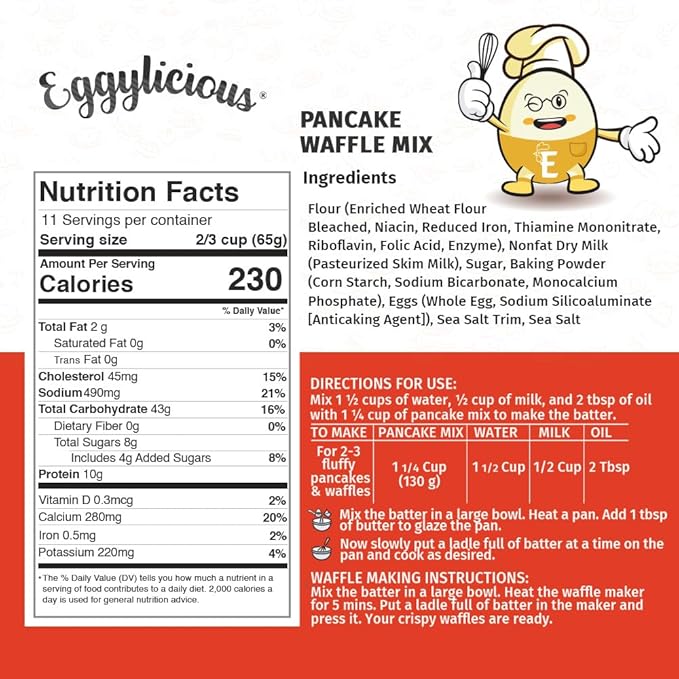 Eggylicious Pancake/Waffle Mix | Classic Breakfast Recipe | Loved by Kids &amp Adults | Just Add Water | Made with Premium Ingredients | No Preservatives or Colorants | Easy Store Jar 1.57 lbs