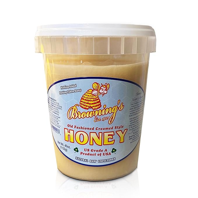 Browning's 40 oz Creamed Raw Clover Honey | 100% Pure Natural &amp Unfiltered | Premium Old-Fashioned Honey - Product of the USA