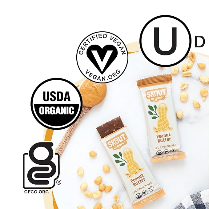 Skout Organic Plant-Based Protein Bars Variety Pack (12 Pack) 3 Flavors - 10g Protein - Vegan Protein Bars - Only 6 Ingredients Or Less - Easy Snack - Gluten Dairy Grain &amp Soy Free