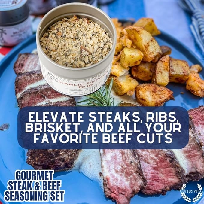 Gourmet Steak &amp Beef Seasoning Gift Set - Six Pack | Authentic Small Batch Seasoning Mixes - Built For The BBQ | 6 Gourmet All Natural Spice Blends - | Hand Packed Non GMO | Sustainably Sourced
