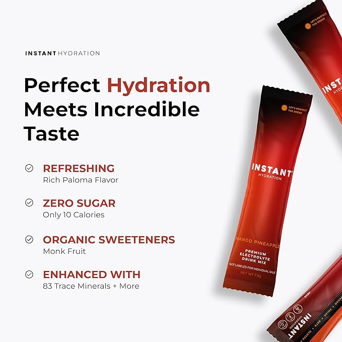 Instant Hydration Electrolytes Powder Packets - Mango Pineapple Drink Mix - Zero Sugar - Keto Vegan Gluten-Free Non-GMO - Boost Recovery Brain Health Muscle &amp Tissue Support- 30 Sticks