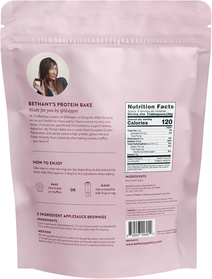 Nuzest Bethany’s Pantry Protein Bake - Single Ingredient Vegan Protein Powder for Baking - Pea Protein Flour Substitute Gluten Free Paleo Non-GMO (8.8 oz)