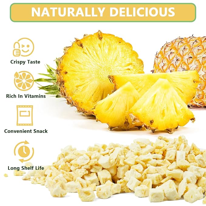 QZLGD Freeze Dried Pineapple Freeze Dried Fruit frozen Pineapple Pieces 9.52oz/270g No Added Sugar for Baking or Adding to Breakfast Cereal Milkshakes