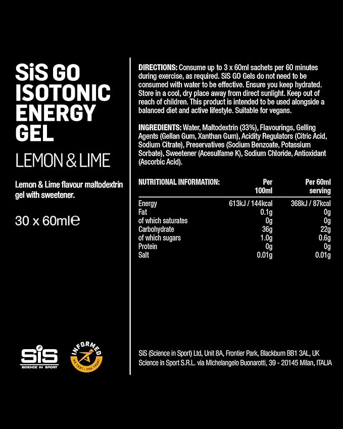 Science in Sport Go Isotonic Energy Gel Lemon and Lime 60 ml Pack of 30