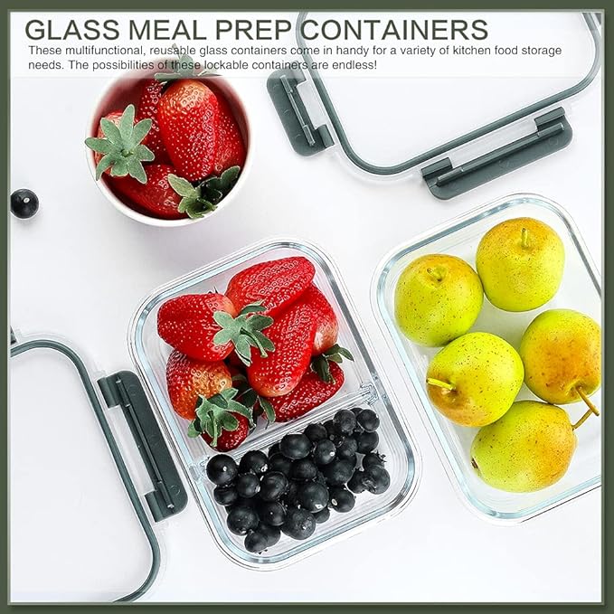 KOMUEE 10 Packs 30 oz Glass Meal Prep ContainersGlass Food Storage Containers with LidsAirtight Lunch Bento BoxesMicrowaveFreezer and DishwasherGray