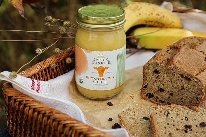 Spring Sunrise Organic Brown Ghee - Grass Fed Clarified Butter - Keto &amp Paleo Friendly Lactose &amp Gluten Free Cooking Oil with High Smoke Point - 16 oz Jar
