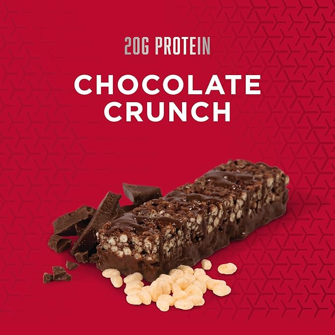BSN Protein Crisp Bar Chocolate Crunch 20 Gram Protein Snack Bars with Whey and Fiber Gluten-Free Crunchy Energy Bars for Workout Fitness On-the-Go 12 Count