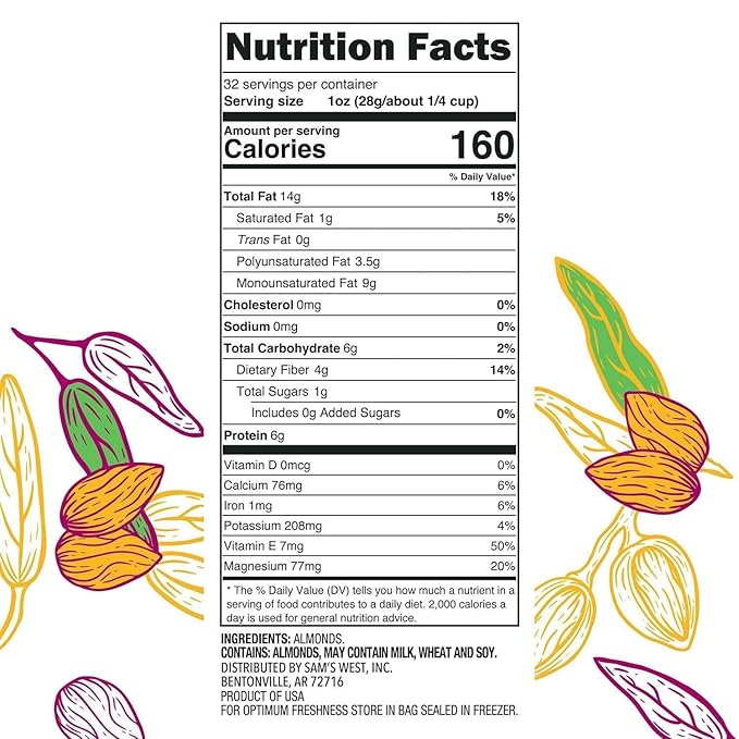 Member Mark Natural Sliced California Almonds 32 oz | Fresh Raw Unsalted Almond Slices | Gluten-Free Non-GMO Great for Baking Salads &amp Snacking.