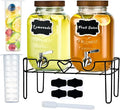2 Pack1Gallon Glass Drink Dispenser with Stand&ampBamboo Lids&ampFruit Infuser304 Stainless Steel Leak-Proof SpigotBeverage Dispenser for PartiesWater Sangria Juice Sun Tea Lemonade(Brown)