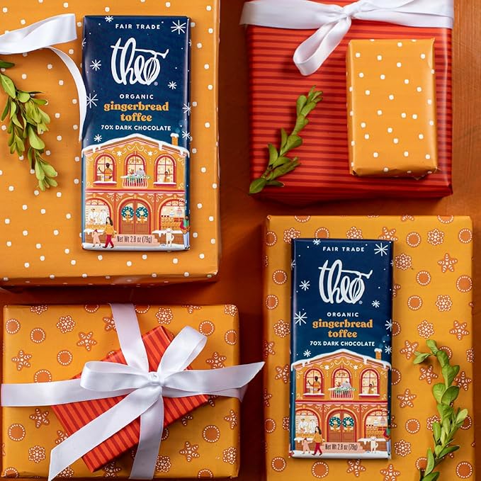 Theo Chocolate Holiday Gingerbread Toffee Organic Dark Chocolate Bar 70% Cacao 6 Pack | Fair Trade