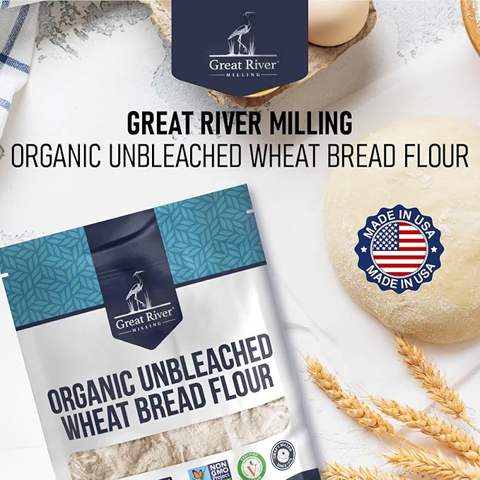 Great River Milling Organic Unbleached Wheat Bread Flour | Artisan Bread Flour for Baking | Multi-Purpose Wheat Unbromated Non-GMO Kosher | 5 Lb
