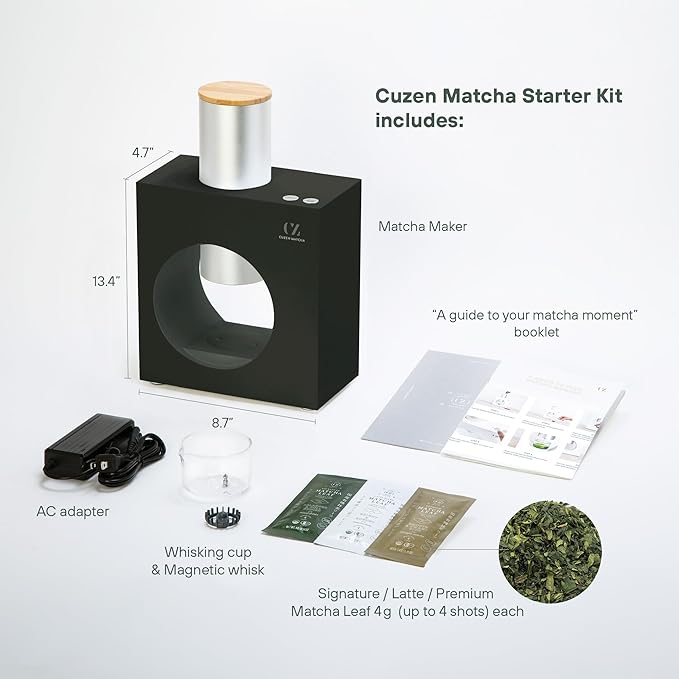 Matcha Maker Starter Kit/Sumi Black - an innovative at-home Matcha Machine that produces freshly ground matcha from organic Japanese tea leaves (Black)