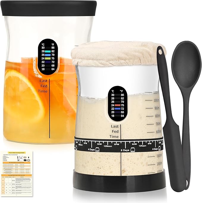 Pro Sourdough Starter Kit- 50oz Large Capacity Sourdough Starter Jar 17 Flavorful Fermentation Recipes Sourdough Bread Baking Supplies for Making Delicious Sourdough Breads(2 Sets)