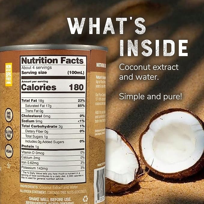 Nature’s Greatest Foods Pure Coconut Milk – No Guar Gum No Additives Non-GMO BPA-Free Vegan Gluten-Free and Kosher 17-19% Coconut Milk Fat Unsweetened 12-pack