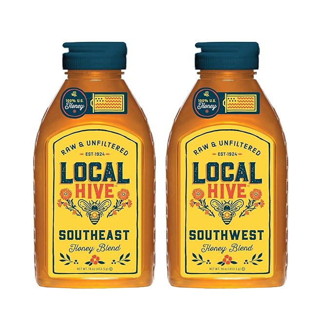 Local Hive Raw &amp Unfiltered Honey 2-Flavor Bundle – Southeast &amp Southwest (16 oz Each) | 100% Pure U.S. Honey | Sweet Spicy &amp Woodsy Regional Notes | Natural Sweeteners for Tea Baking &a