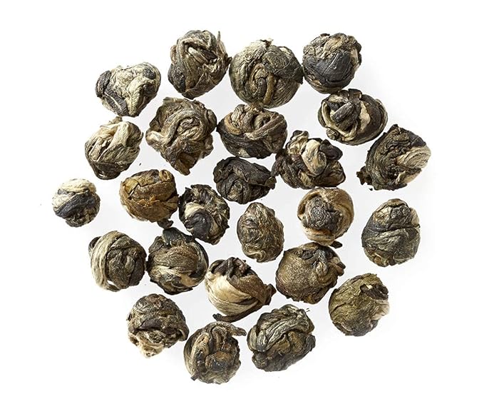 Golden Moon Tea Organic Jasmine Pearls Green Tea - Loose Leaf Dragon Pearls Premium Grade Non GMO - Half Pound (96 Servings)