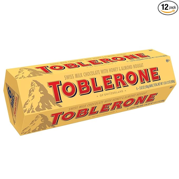 Toblerone Swiss milk chocolate with honey and Almond Nougat - 2 packs of 6 bars