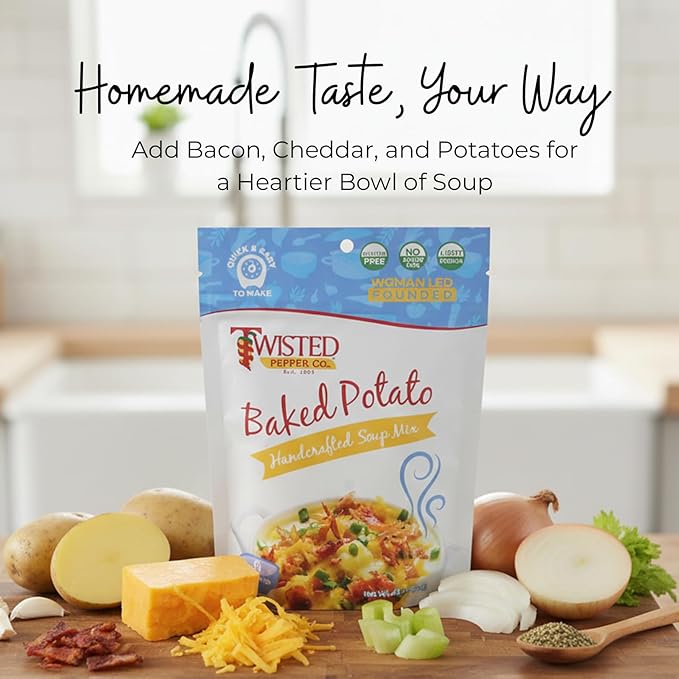 Twisted Pepper Co. Baked Potato Soup Mix: Gluten-Free – Handcrafted Soup – Rich Creamy &amp Savory Flavor Fast &amp Easy Comfort Meal Ready in 30 Minutes Serves 8 Add Bacon Cheese &amp Toppin