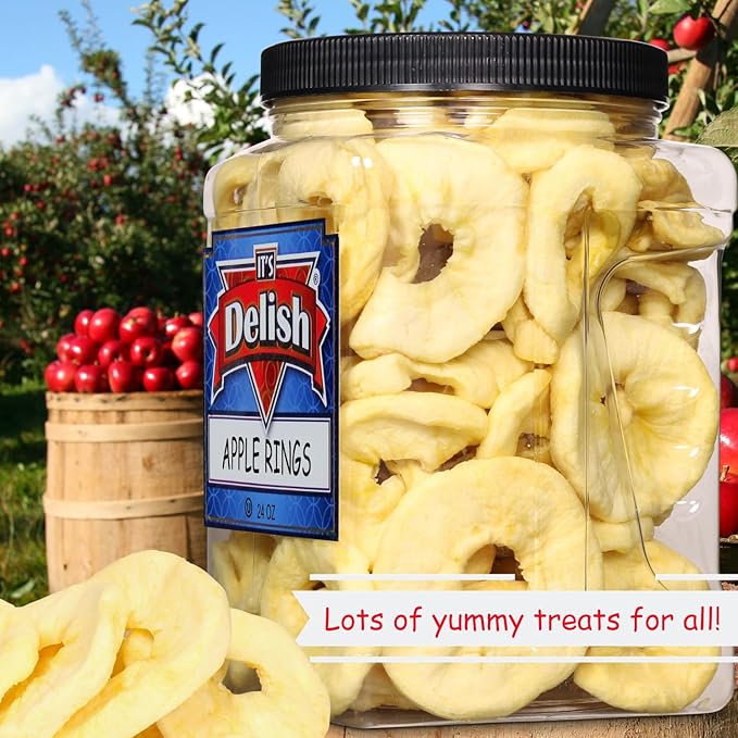 Dried Apple Rings by Its Delish 24 OZ Jumbo Container | Soft Moist Apple Rings - No Sugar Added | Unsweetened Dried Apples Slices Fruit Snacks | Vegan Kosher